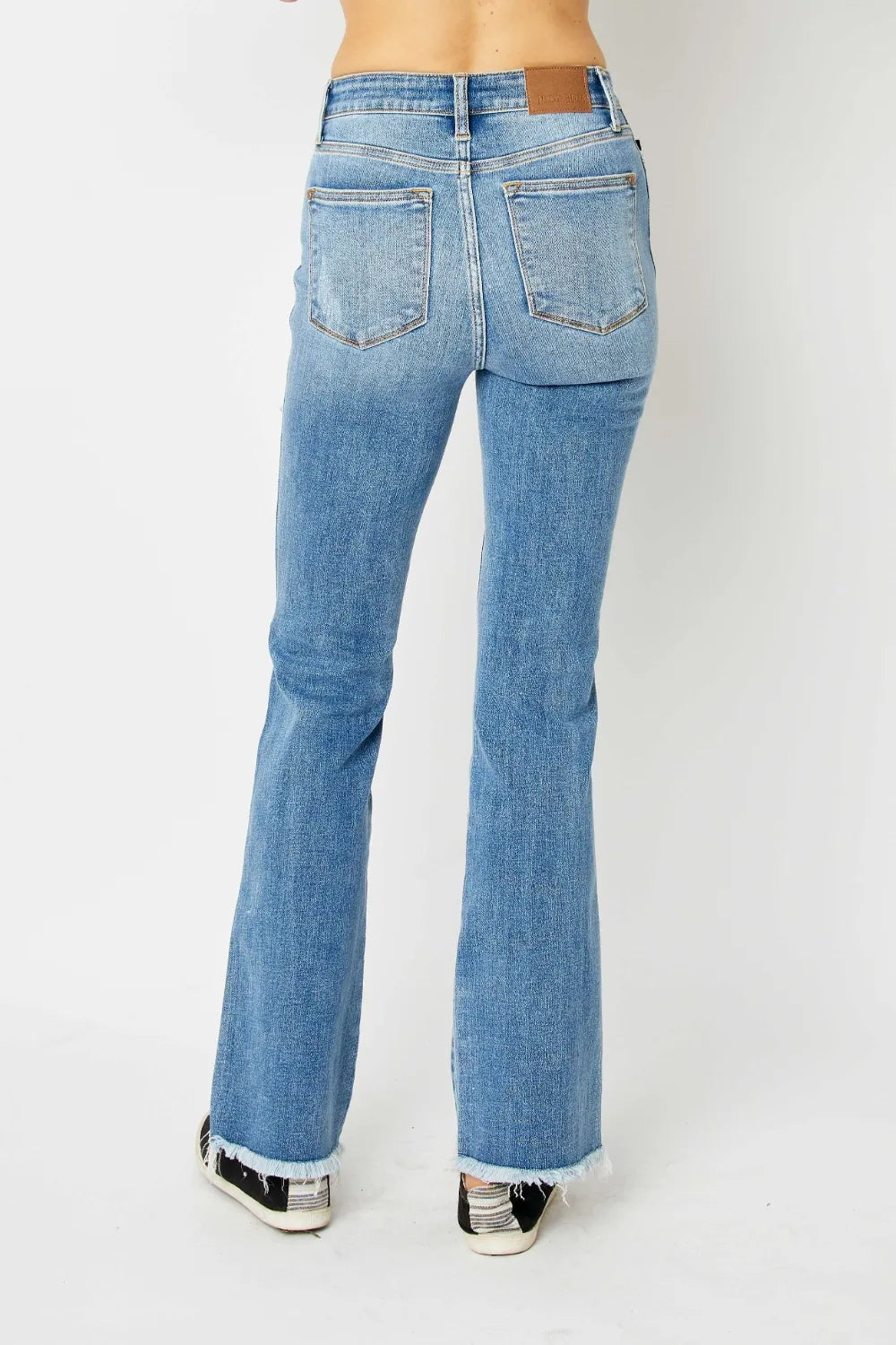 Judy Blue Distressed Raw Hem Bootcut Jeans – Full Size Denim - Fashorio