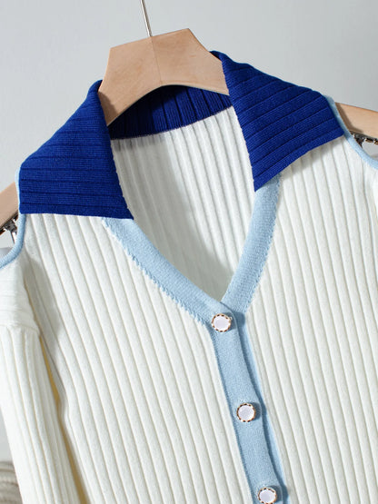 Ribbed Knit Cold Shoulder Cardigan - Fashorio