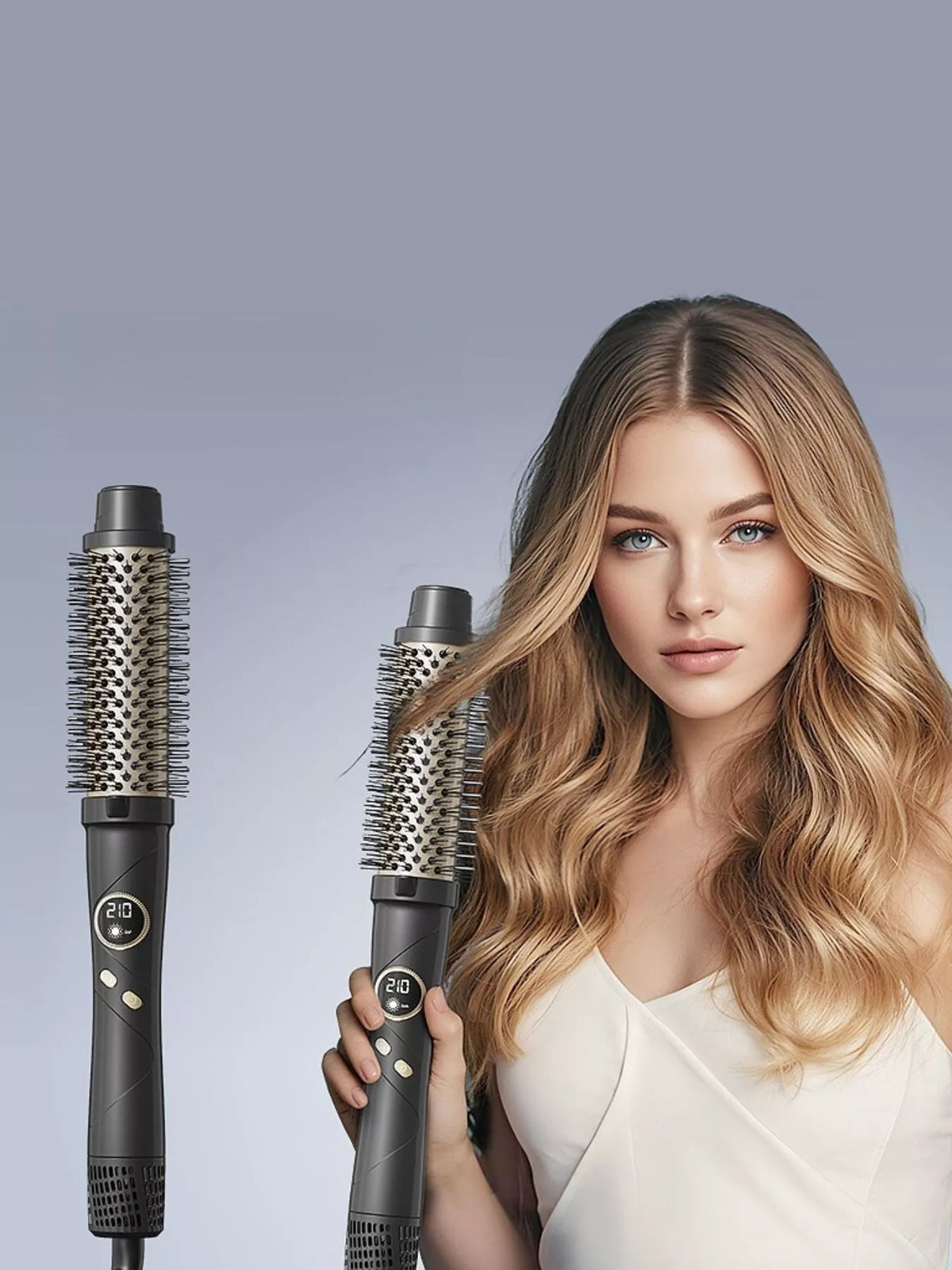 Hot air brush held in hand