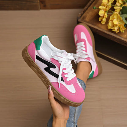 Round Toe Lace Up Sneakers Pink - Fashorio