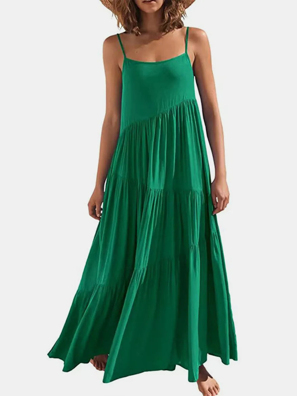 Ruched maxi dress side view showing drape