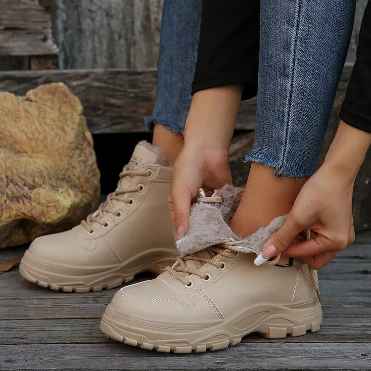 Warm lined buckle ankle boots laces detail