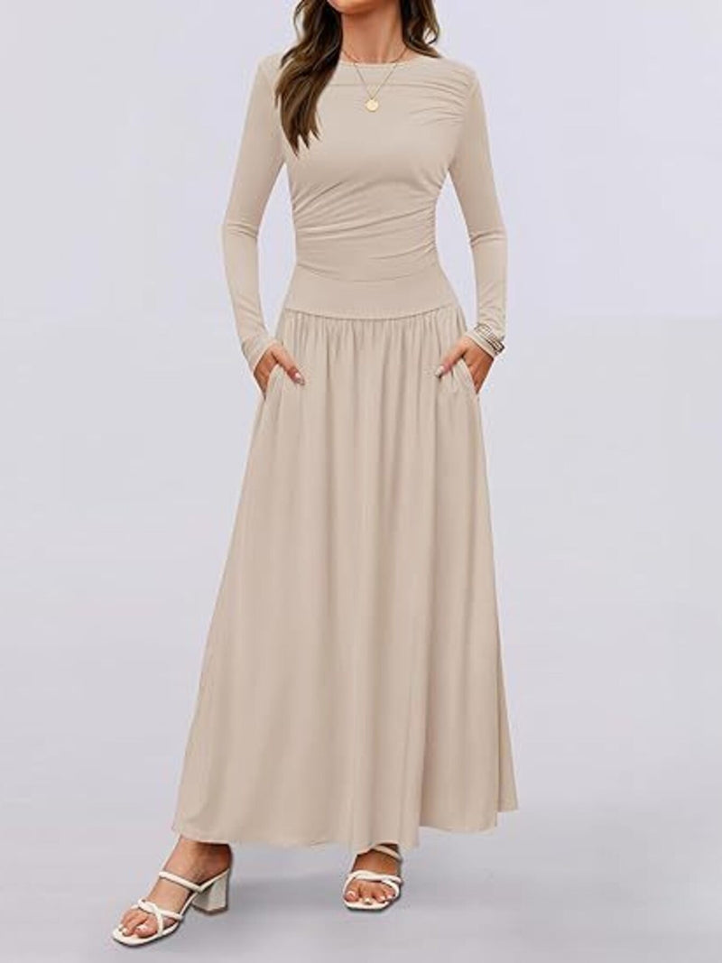 Long sleeve maxi dress with pockets, front view