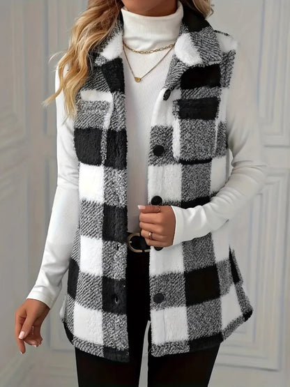 Plaid Button Up Vest Coat - Fashorio