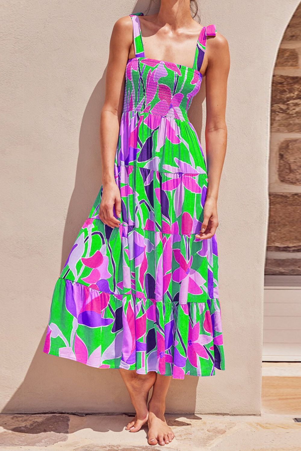 Floral A-line midi dress back view