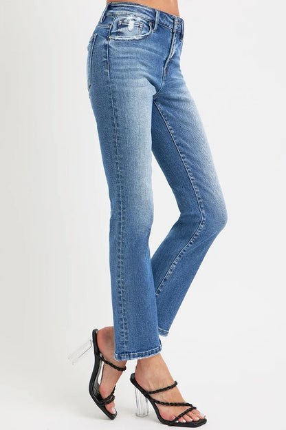 RISEN Full Size Mid Rise Ankle Straight Jeans with Pockets - Fashorio