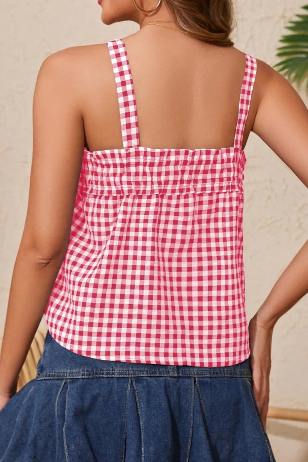 Tied Front Textured Square Neck Cami Top detail view