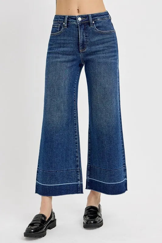 RISEN Full Size Tummy Control High Rise Crop Wide Hem Jeans Plus Size - Fashorio