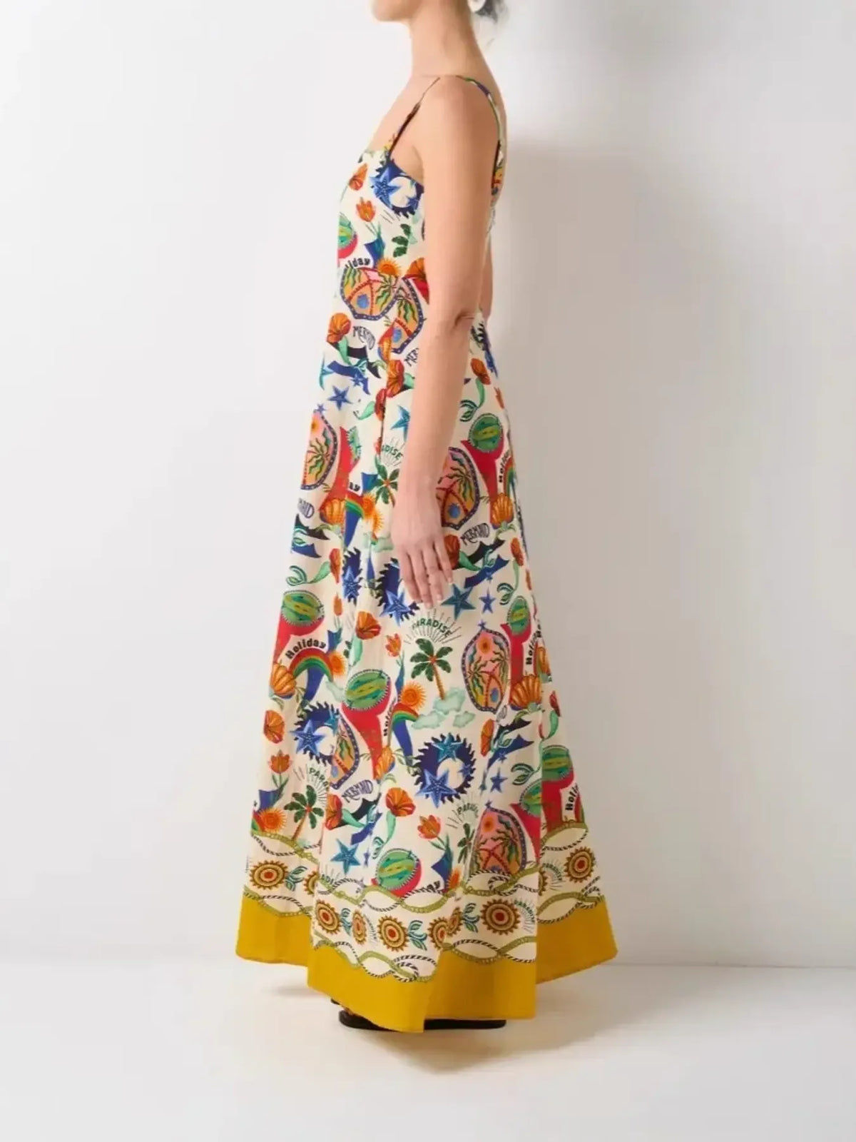 Printed square neck maxi cami dress styled look