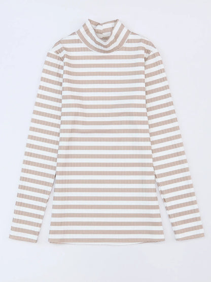 Striped Textured Knit Long Sleeve Tee - Fashorio