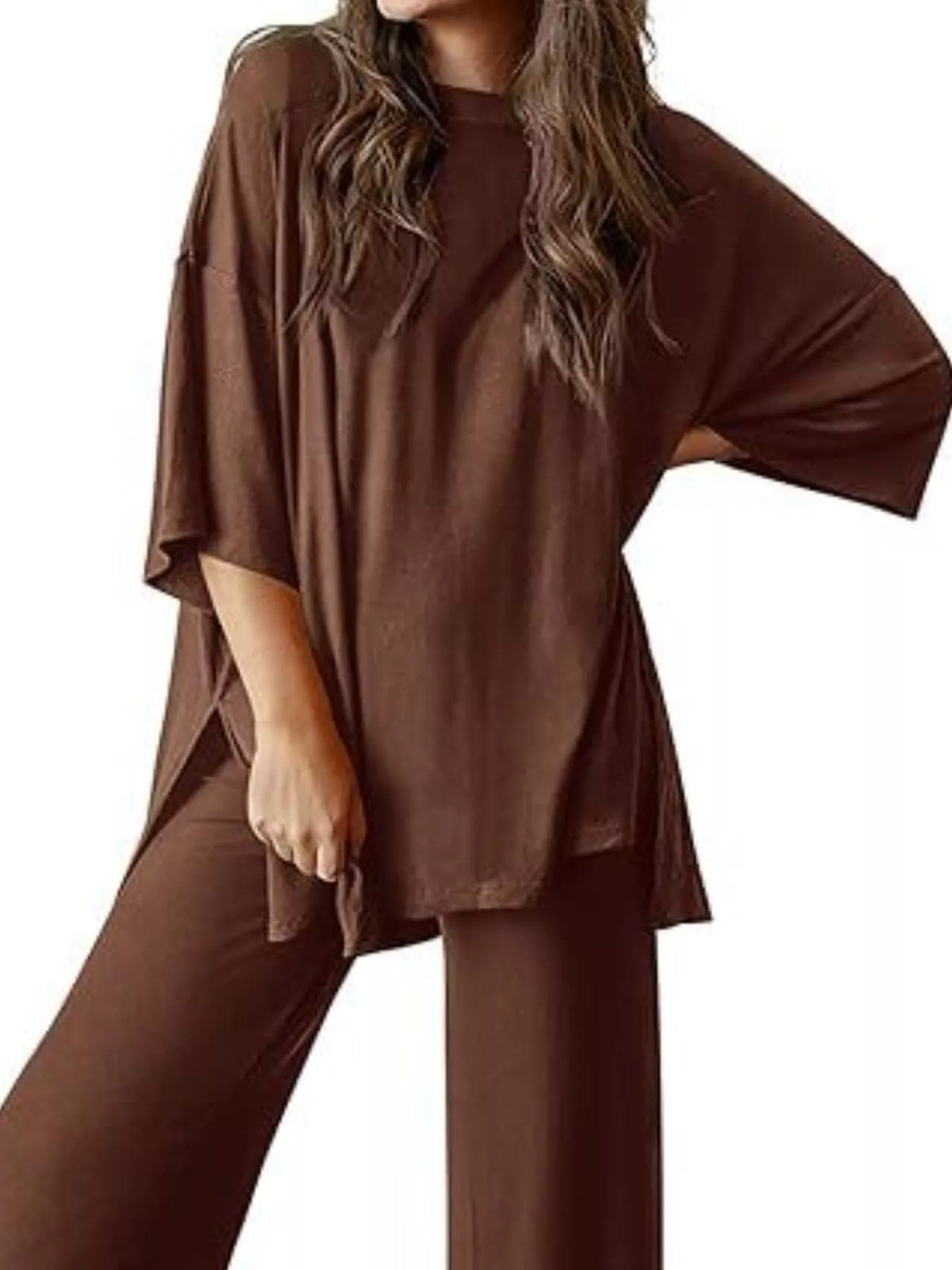 Relaxed Fit Round Neck Top and Pants Set, view 19