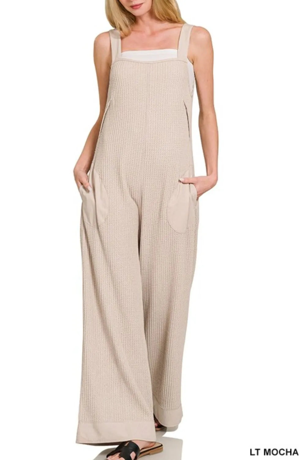 Knit Waffle Wide Leg Overalls back view