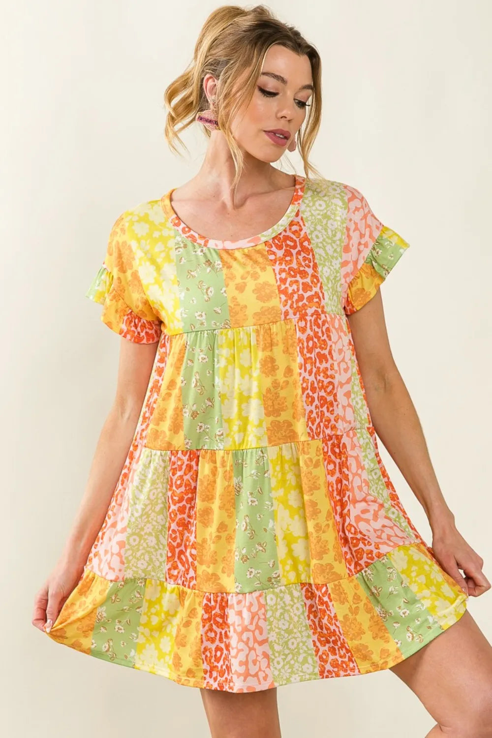 Leopard Print Tiered Dress in Orange
