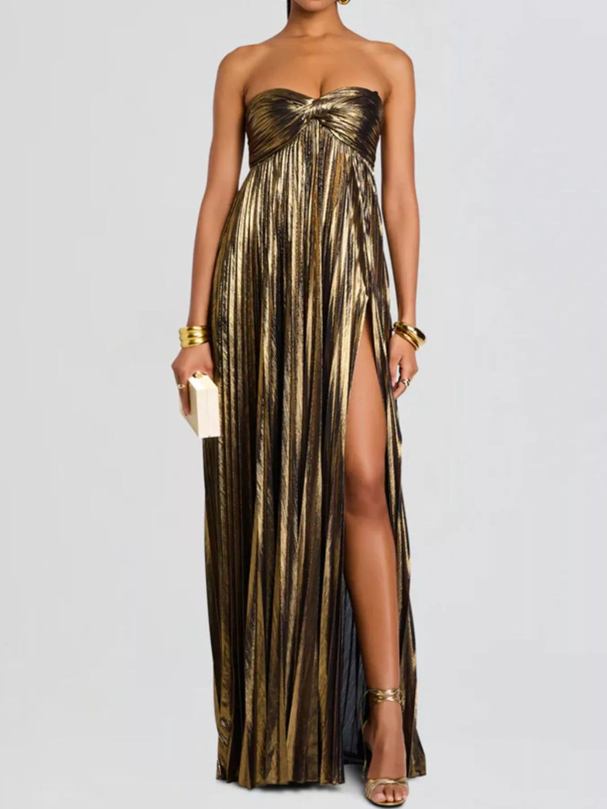 split sweetheart tube maxi dress front view
