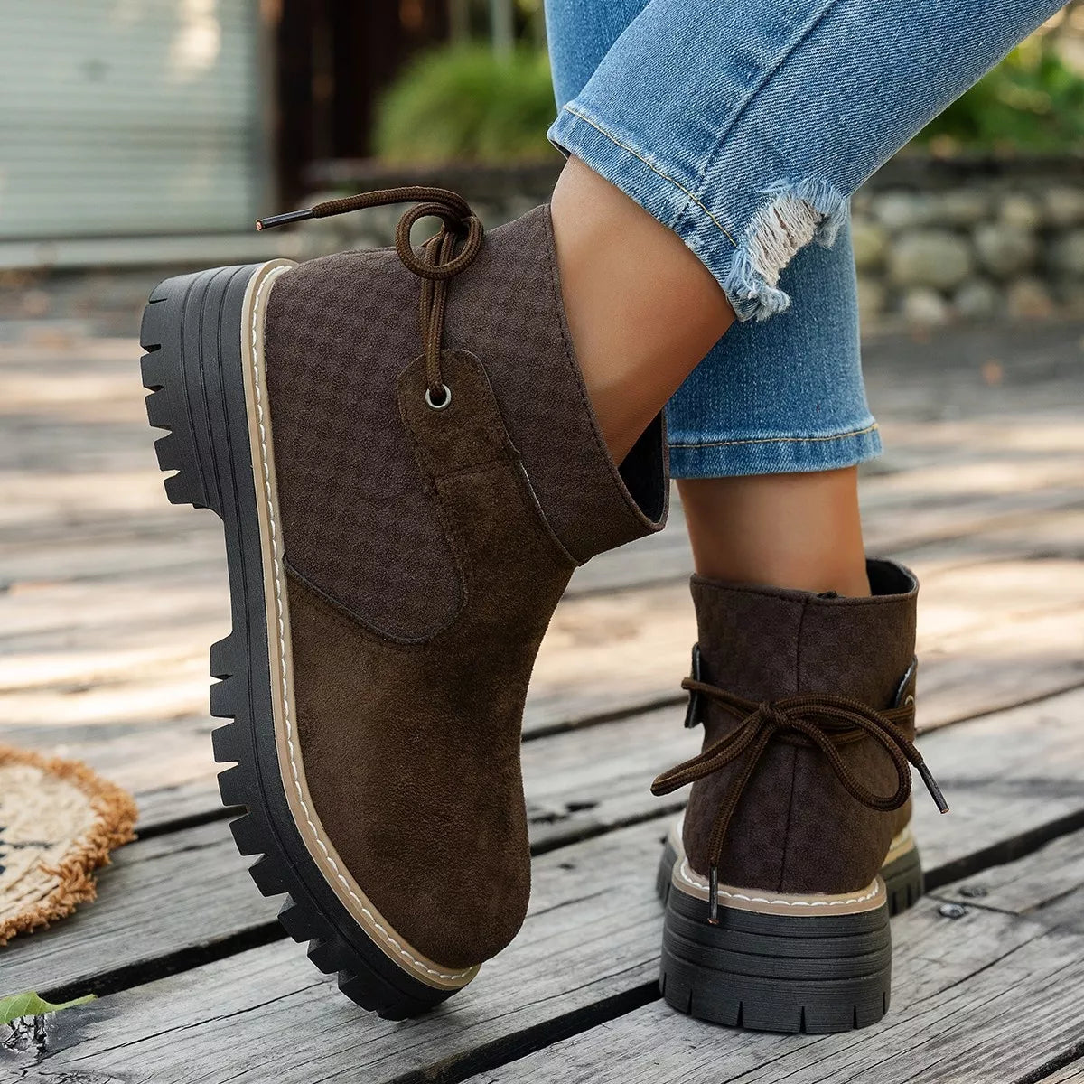 Block Heel Ankle Boots styled on model