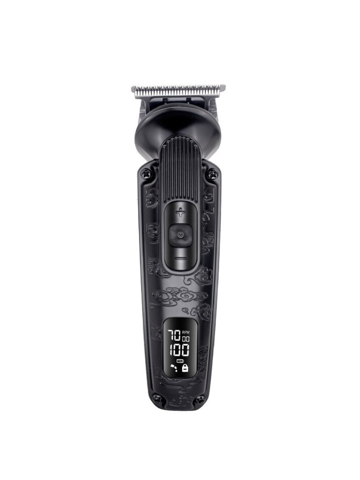 Cordless clipper with guard set laid out