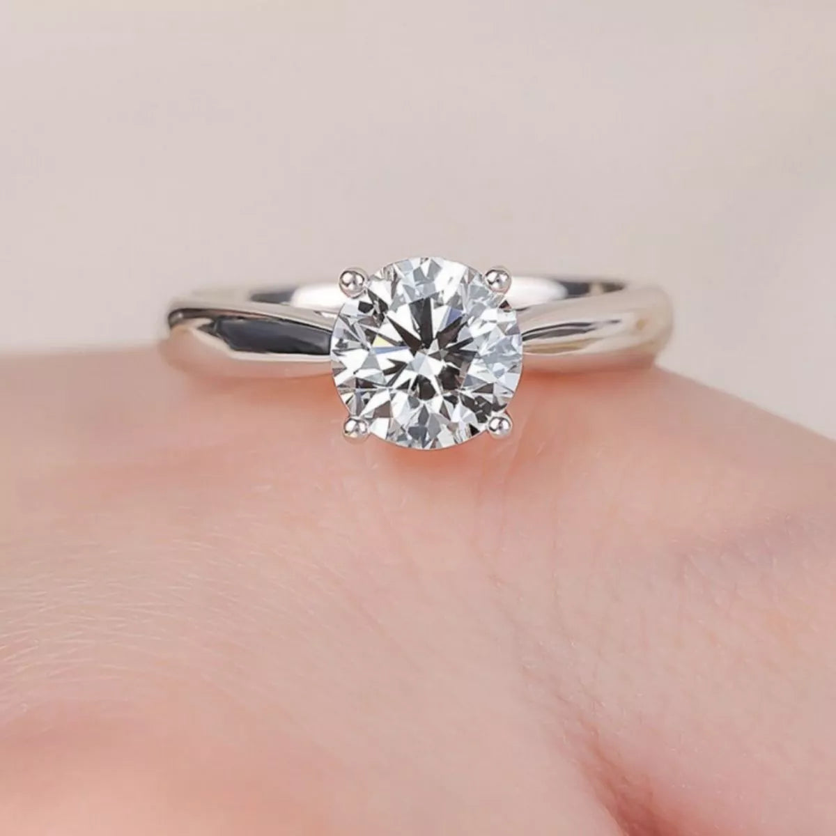 Top view of the moissanite ring showing stone brilliance