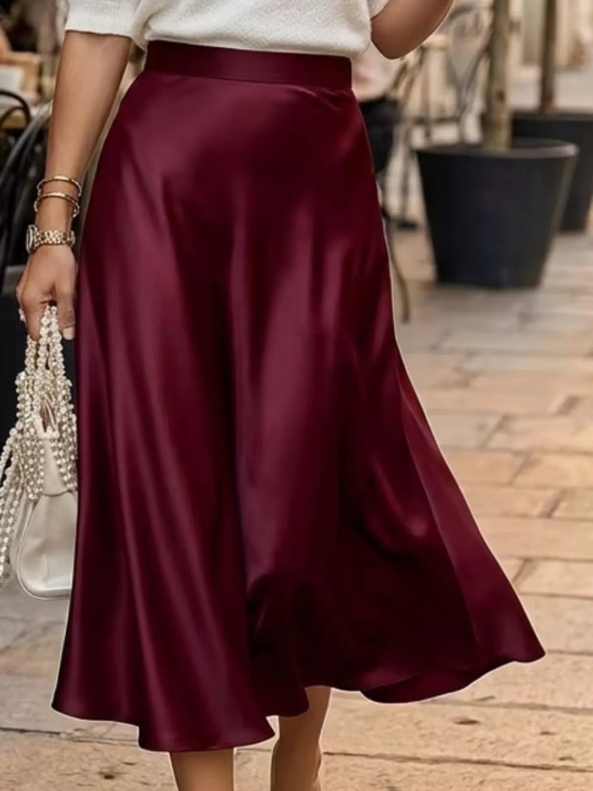 Satin midi skirt styled view
