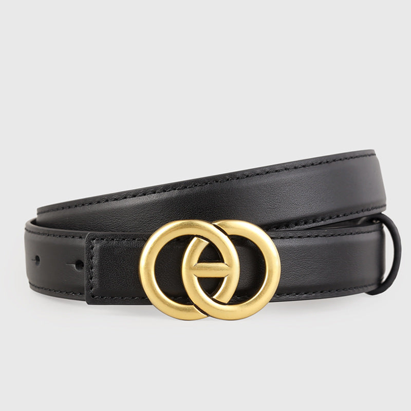 Double circle buckle leather belt full view