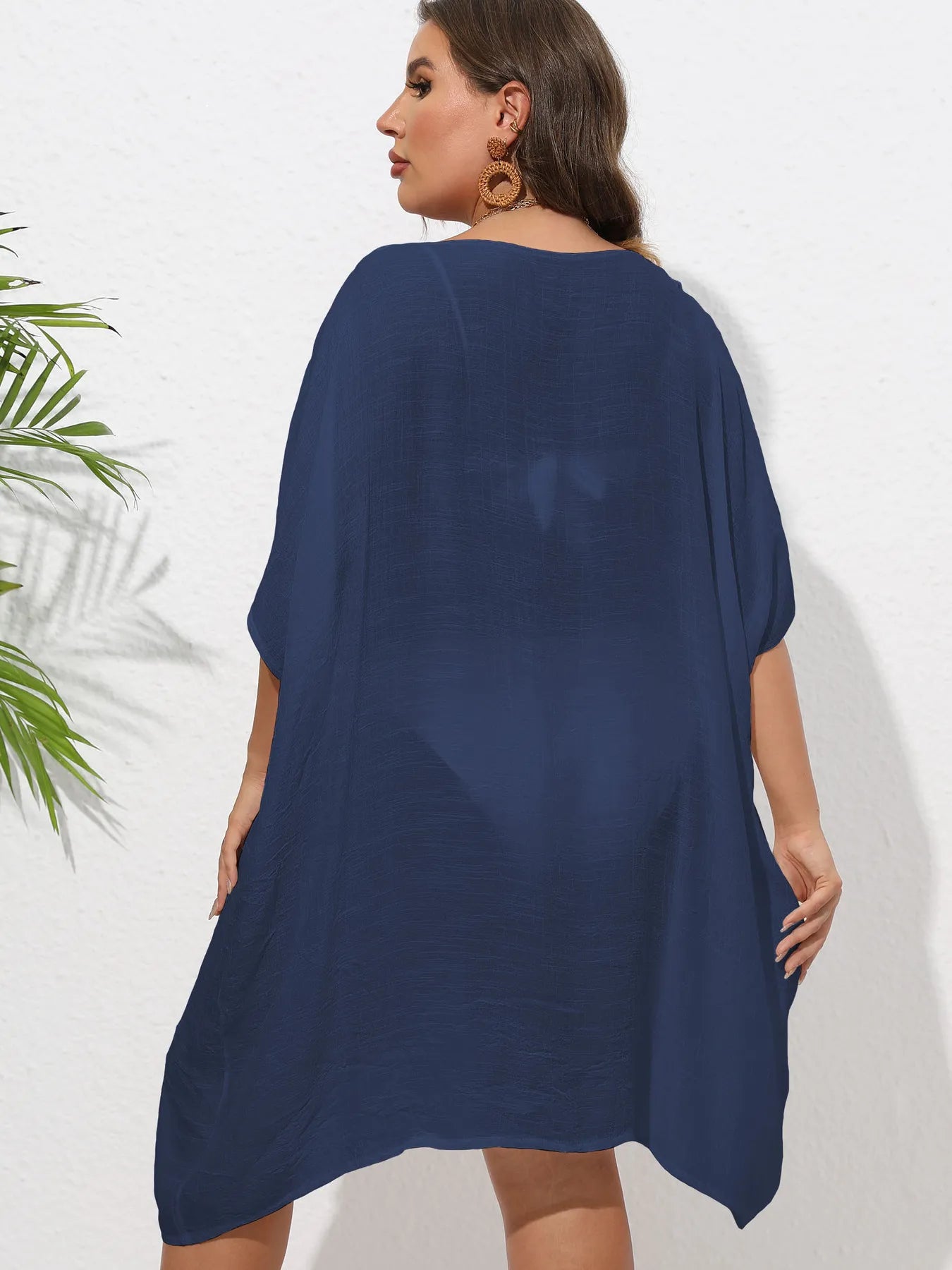 Crochet Trim V-Neck Beach Cover Up Dress - Fashorio