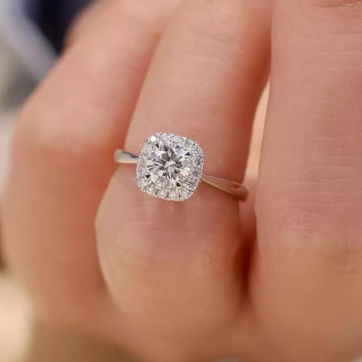 Sterling silver square moissanite ring full view