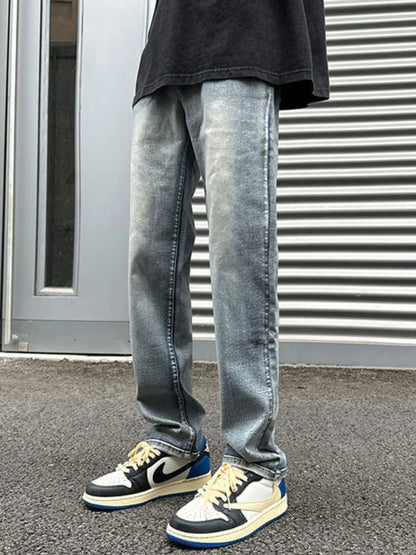 Men's Full Size Vintage Washed Straight Leg Relaxed Fit Jeans Plus Size - Fashorio