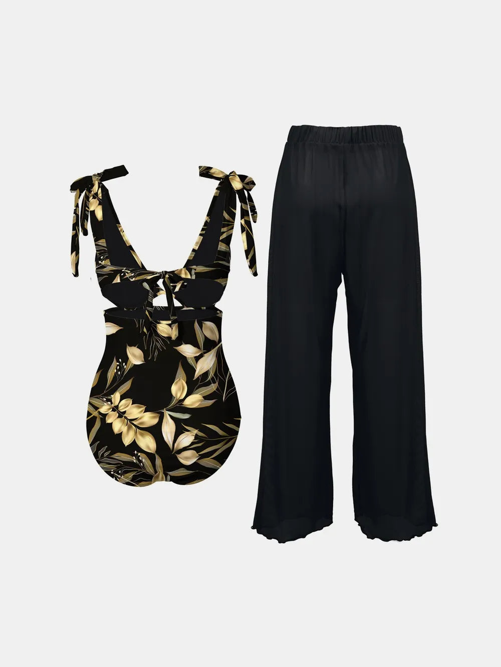 FAM-FAM FAM-FAM Cutout Tied Bodysuit and Pants Swim Set