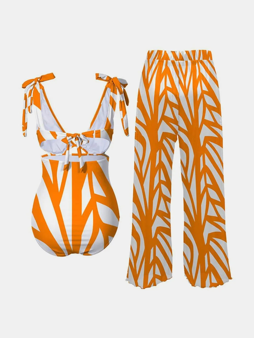 FAM-FAM FAM-FAM Printed Tie Shoulder Swimwear and Pants Swim Set
