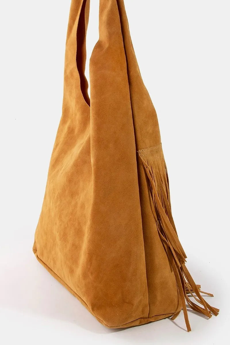 Fame Accessories Bags LBR / One Size Fame Layered Fringe Detail Suede Hobo Bag