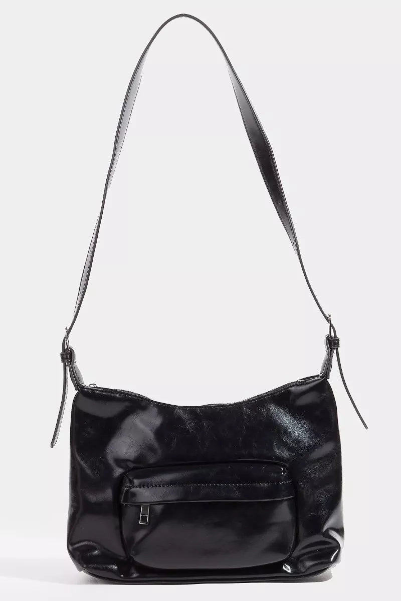 Fame Accessories BK / one size Fame Glossy Faux Leather Shoulder Bag