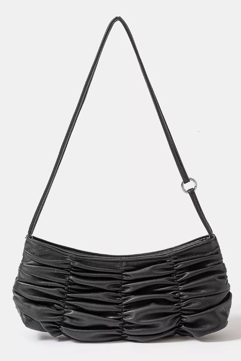 Fame Accessories BK / one size Fame Segmented Pleated Faux Leather Hand Bag