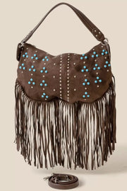 Fame Accessories CO / One Size Fame Studded Pattern Multi Fringe Hobo Shoulder Bag