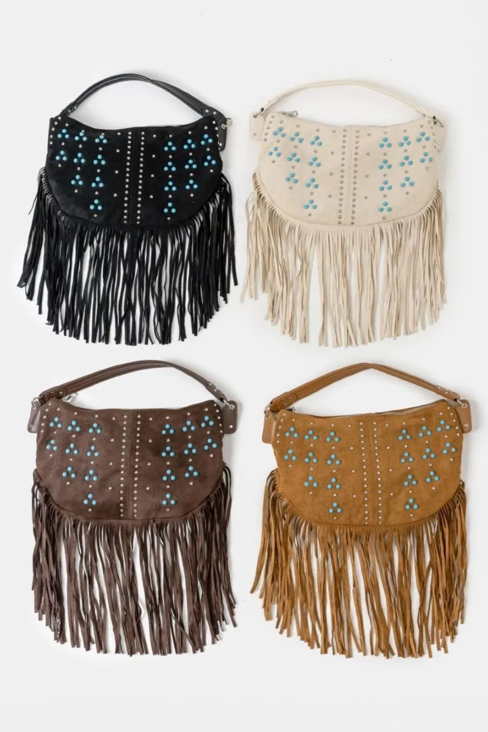 Fame Accessories CO / One Size Fame Studded Pattern Multi Fringe Hobo Shoulder Bag