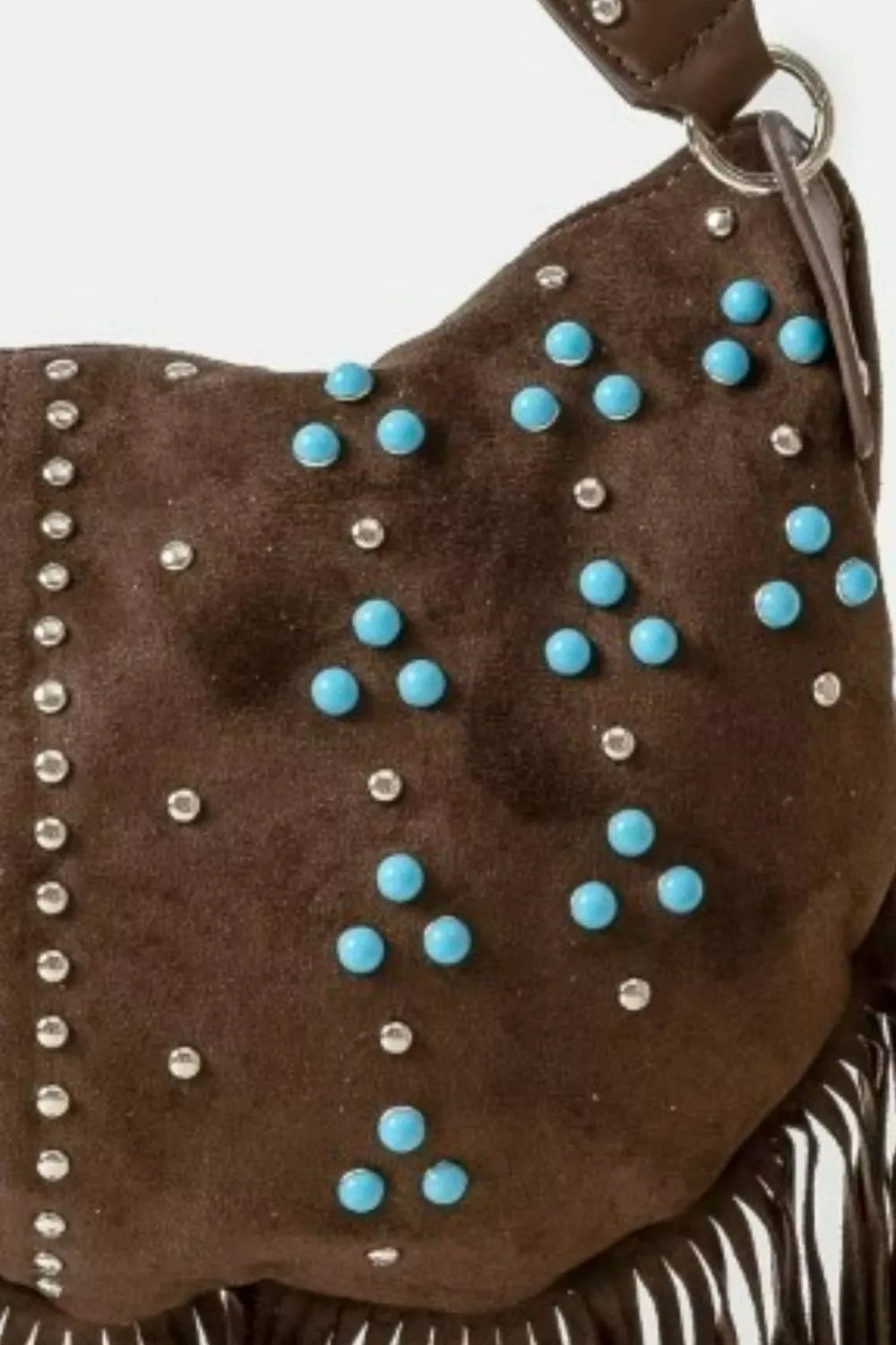 Fame Accessories CO / One Size Fame Studded Pattern Multi Fringe Hobo Shoulder Bag