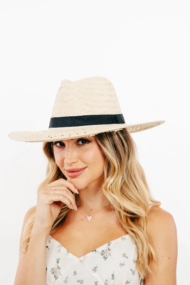 Fame Accessories Fame Basket Weave Straw Sun Hat
