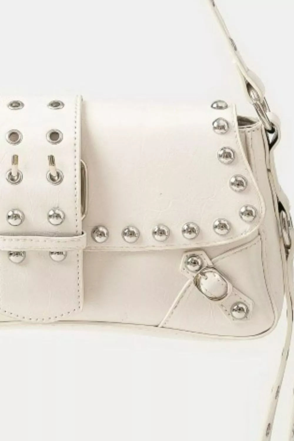 Fame Accessories IV / one size Fame Glossy Faux Leather Rivet Trim Shoulder Bag