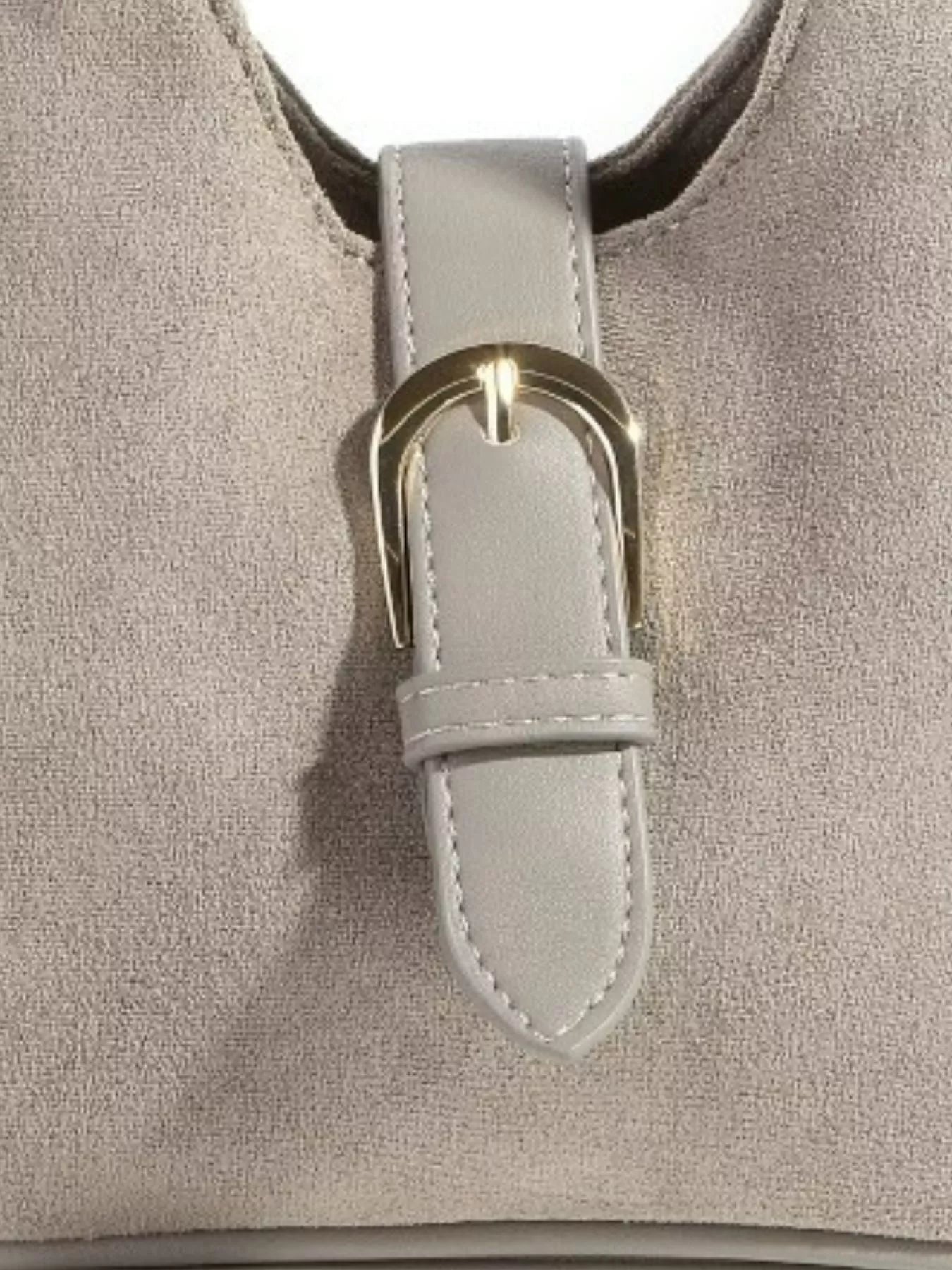 Fame Accessories KA / one size Fame Buckle Accent Faux Suede Hand Bag