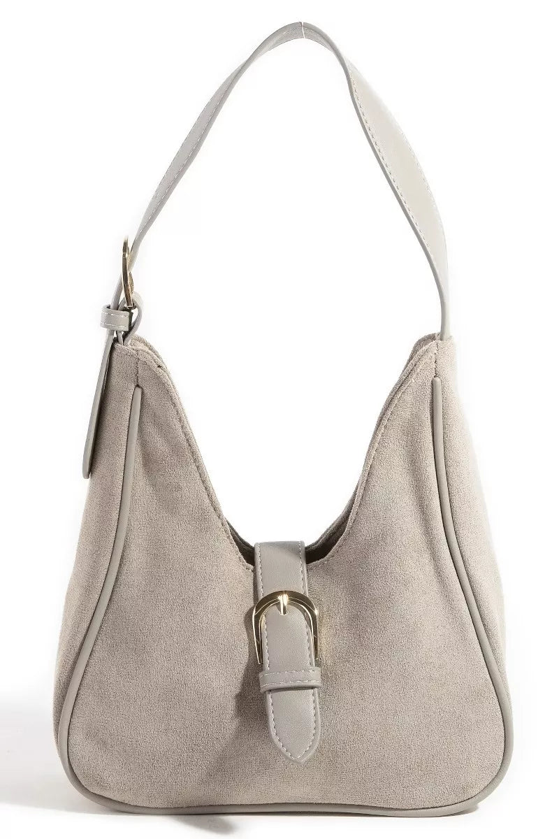 Fame Accessories KA / one size Fame Buckle Accent Faux Suede Hand Bag