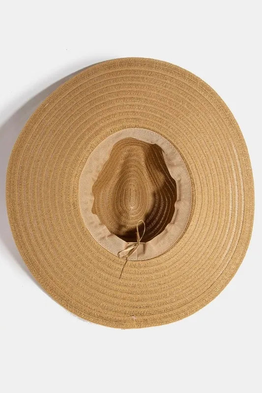 Fame Accessories Khaki / One Size Fame Shell Beaded Wide Brim Straw Hat