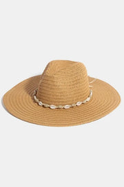 Fame Accessories Khaki / One Size Fame Shell Beaded Wide Brim Straw Hat
