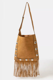Fame Accessories LBR / one size Fame Faux Suede Grommet Accent Fringe Tote Bag