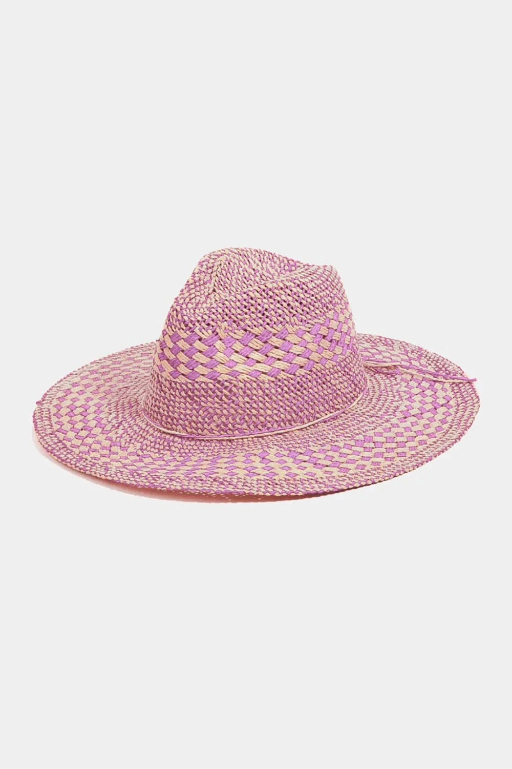 Fame Accessories PU / One Size Fame Checkered Straw Weave Sun Hat