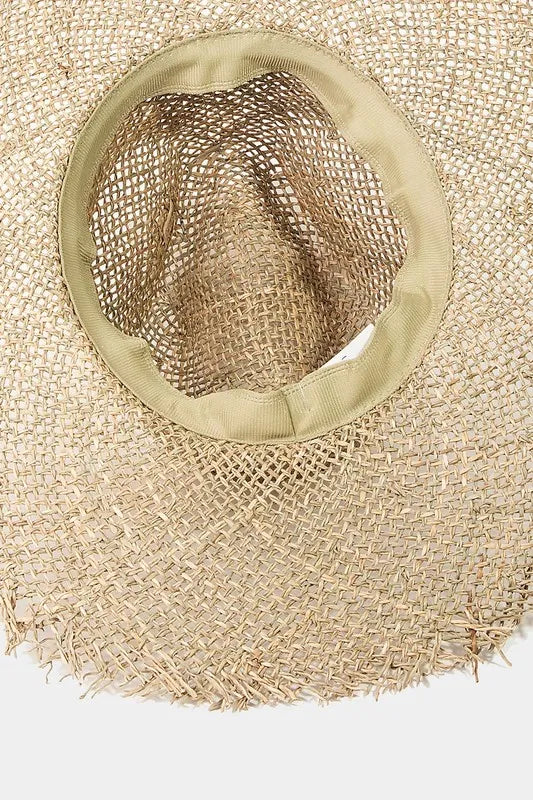Fame Accessories Tan / One Size Fame Fringe Edge Straw Braided Western Fedora Hat