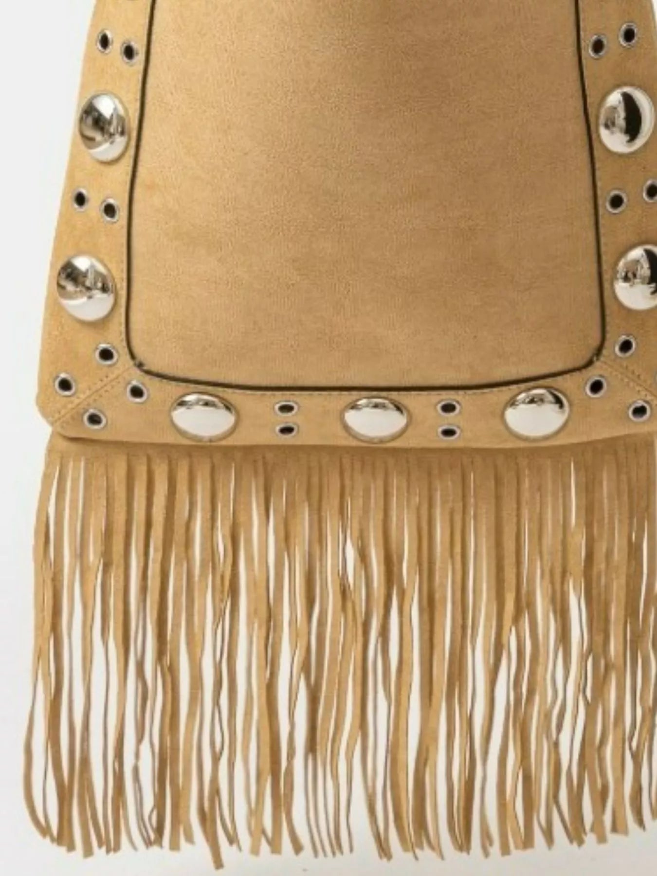 Fame Accessories TP / one size Fame Faux Suede Grommet Accent Fringe Tote Bag