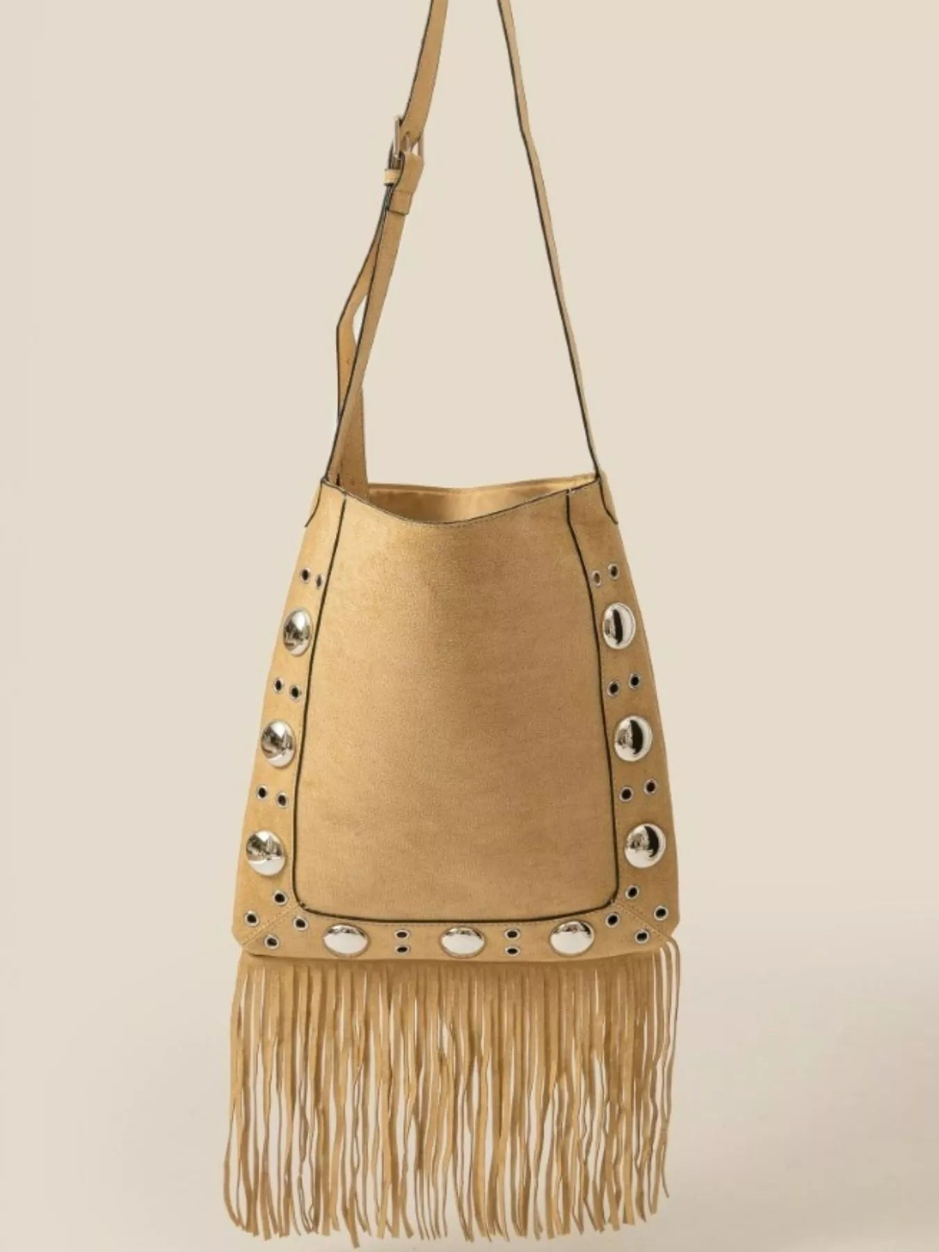 Fame Accessories TP / one size Fame Faux Suede Grommet Accent Fringe Tote Bag