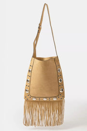 Fame Accessories TP / one size Fame Faux Suede Grommet Accent Fringe Tote Bag