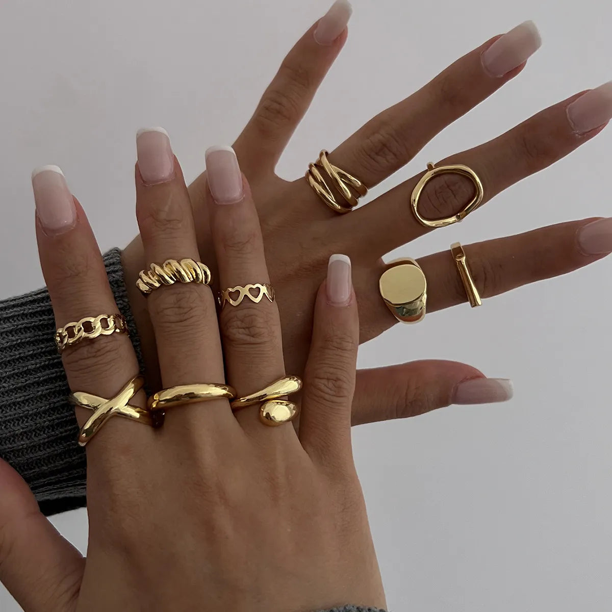 Fashorio 10-Piece Alloy Geometric Ring