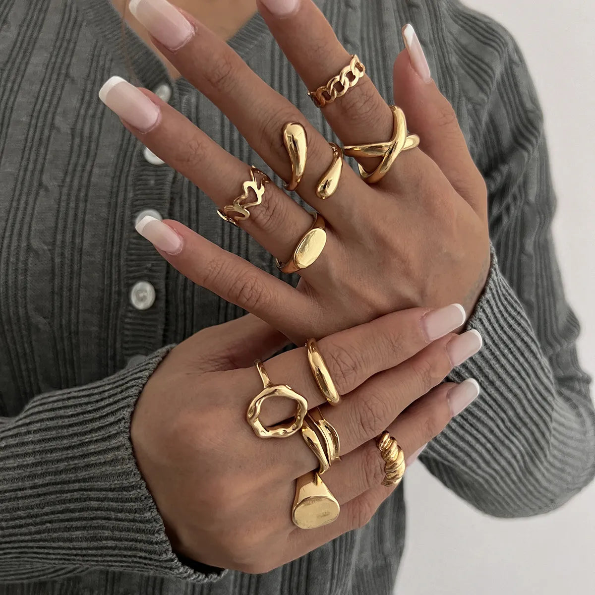 Fashorio 10-Piece Alloy Geometric Ring