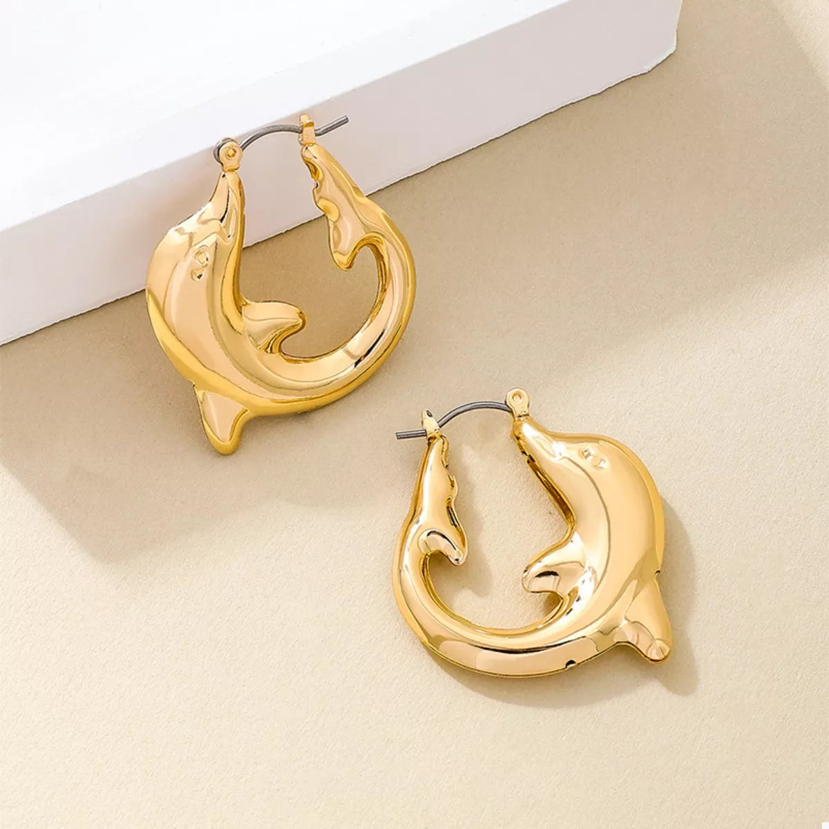 Fashorio 18K Gold-Plated Dolphin Hoop Earrings