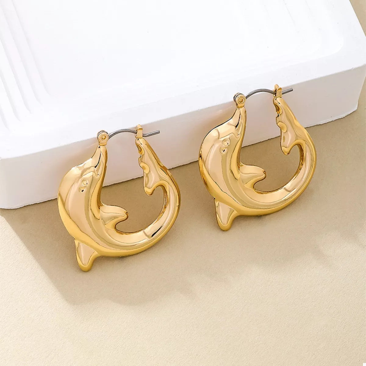 Fashorio 18K Gold-Plated Dolphin Hoop Earrings